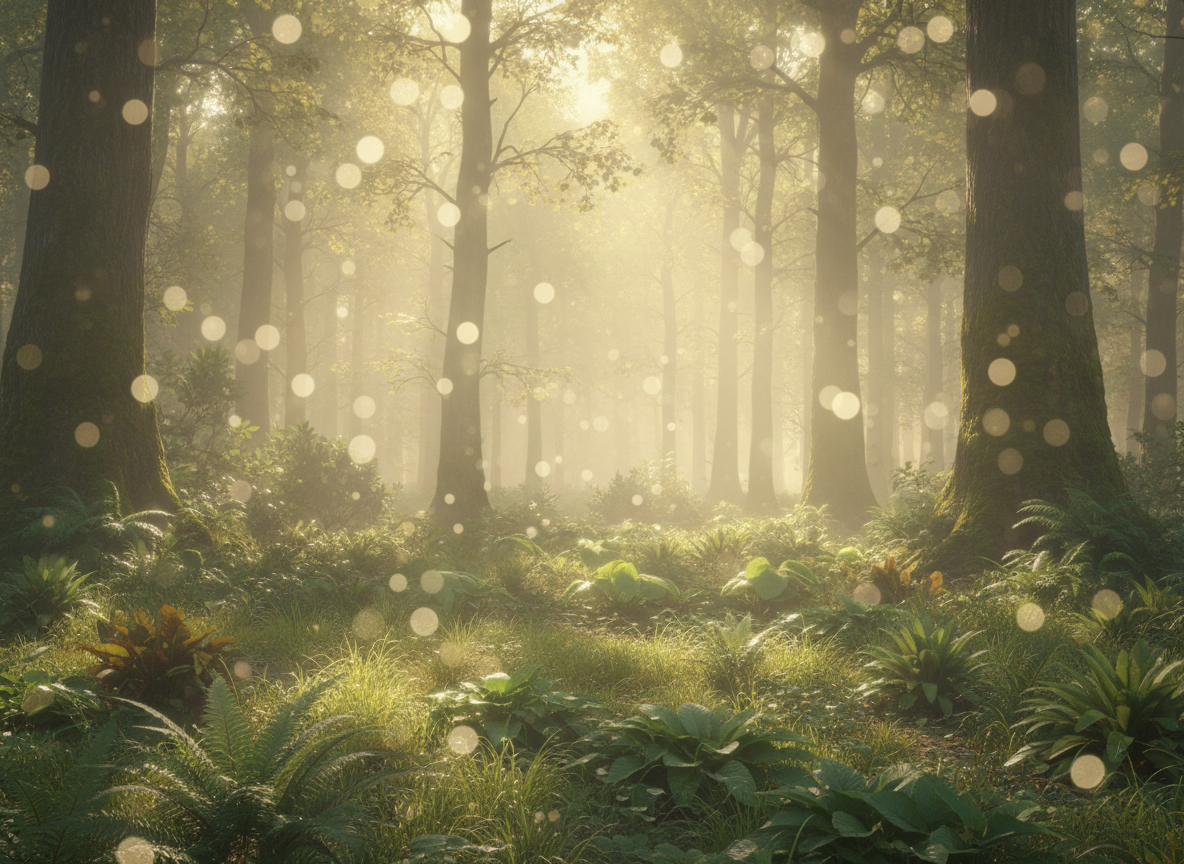 A lush green forest scene providing a grounded, natural backdrop.